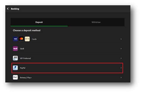 PayPal Deposits – Betway USA.